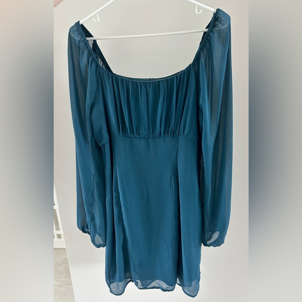 Altar'd State Teal Dress with Flowing Sleeves